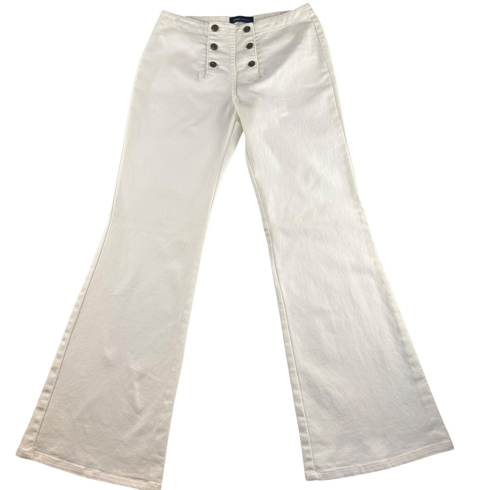 Moda International White Nautical Sailor Wide Leg Flare Denim Pants Womens 8